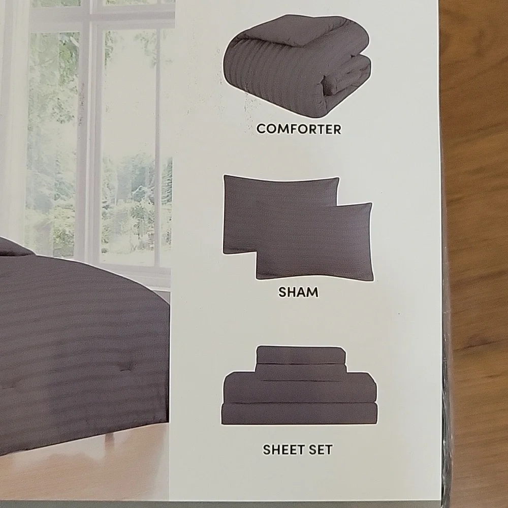 Newspin Dark Gray Waffle Comforter set Queen 7pc bed in bag All Season NEW …